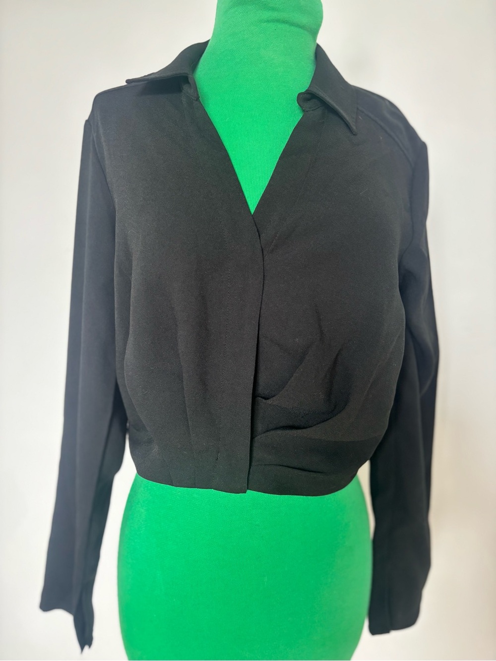 Black Draped Collar Women's Top